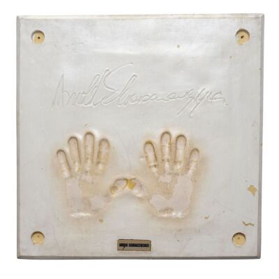 458. Arnold Schwarzenegger's Handprint Impression Display with Audio Clip Mechanism ### PLANET HOLLYWOOD MEMORABILIA