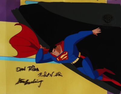 44. Superman from "The Last Son of Krypton Part III" on Studio Printed Lithographic Background Signed by Dan Riba, Robert N. Skir and Stan Berkowitz ### SUPERMAN: THE ANIMATED SERIES (TV SERIES, 1996-2000)