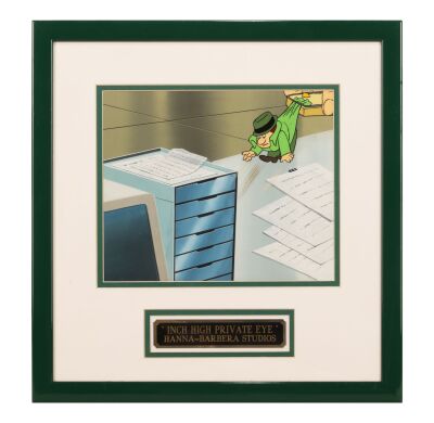 Lot # 109. Framed Inch High Private Eye Original Production Cel on Key Master Production Background ### INCH HIGH, PRIVATE EYE (TV SERIES, 1973-1974)