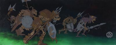 157. The Cauldron Born Army Original Pan Production Cels on Fine Art Gicl&eacute;e Background ### BLACK CAULDRON, THE (1985)