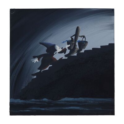 165. Mickey Mouse as the Sorceror's Apprentice Chases the Broom Original Goache on Black Board Concept Painting ### FANTASIA (1940)