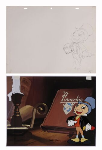 203. Jiminy Cricket Original Production Cel on Presentation Background and Original Production Drawing Signed Preston Blair ### PINOCCHIO (1940)
