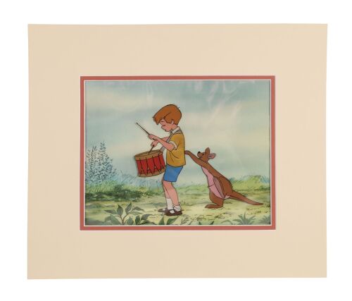 251. Christopher Robin Plays the Drum and Kanga Original Production Cel on Disneyland Art Corner Printed Background Matted ### WINNIE THE POOH AND THE HONEY TREE (1966)