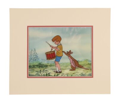 251. Christopher Robin Plays the Drum and Kanga Original Production Cel on Disneyland Art Corner Printed Background Matted ### WINNIE THE POOH AND THE HONEY TREE (1966)