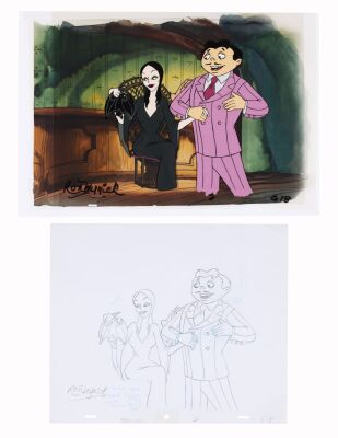 313. Morticia and Gomez Addams Original Production Cel and Matching Drawing on Fine Art Giclee Background Signed by Ron Myrick ### ADDAMS FAMILY, THE (TV SERIES, 1992-1993)
