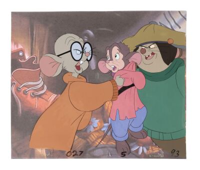 324. Fievel Mousekewitz, Roc and Noodles Original Production Cel on Printed Presentation Background ### AN AMERICAN TAIL (1986)