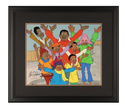 355. Framed Fat Albert and the Gang Hand-Painted Limited Edition No. AP20/25 on Printed Presentation Background Signed by Lou Scheimer ### FAT ALBERT (TV SERIES, 1972-1985)
