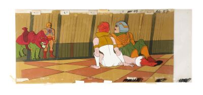 357. Original Production Cels Featuring He-Man, Battle Cat, Teela and Man-At-Arms on Master Production Background ### HE-MAN AND THE MASTERS OF THE UNIVERSE (TV SERIES, 1983-1985)