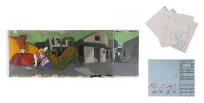 358. Original Production Pan Cels Featuring Prince Adam and Cringer on Key Master Pan Production Background, with Original Camera Layout Drawings and Studio Production Folder ### HE-MAN AND THE MASTERS OF THE UNIVERSE (TV SERIES, 1983-1985)