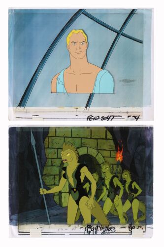 374. Set of Two Original Production Cels Featuring Flash Gordon and The Lizard Women on Printed Presentation Background ### FLASH GORDON: THE GREATEST ADVENTURE OF ALL (1982)
