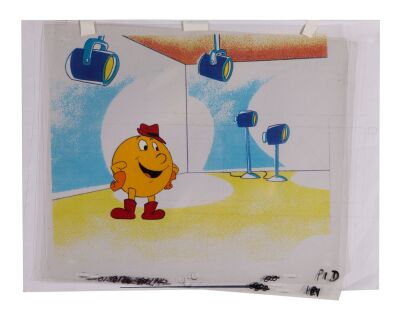 376. Pac-Man Original Production Cel on Printed Presentation Background ### PAC-MAN (TV SERIES, 1982-1984)