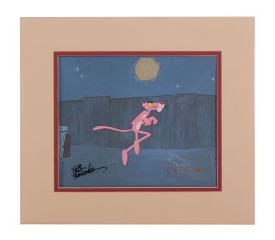 383. Pink Panther Original Production Cel on Printed Presentation Background Signed by Fritz Freleng Matted ### PINK PANTHER SHOW, THE (TV SERIES, 1969-2011)