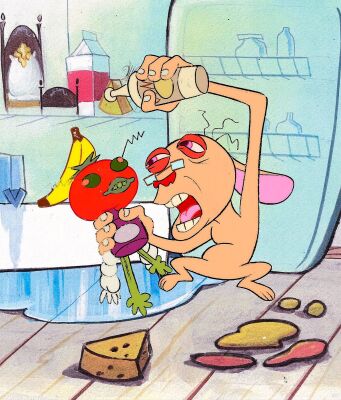 393. Ren Raiding the Fridge Original Production Cel on Studio Printed Lithographic Background ### REN AND STIMPY (TV SERIES, 1991-1996)