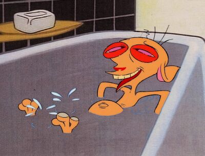 394. Ren in the Bath Tub Original Production Cel on Studio Printed Lithographic Background ### REN AND STIMPY (TV SERIES, 1991-1996)
