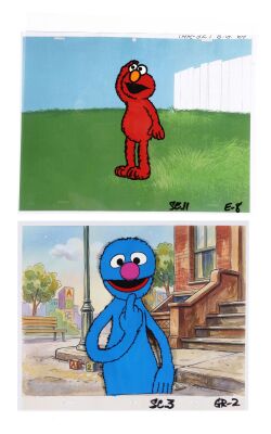 399. Elmo and Grover Pair of Original Production Cels on Printed Presentation Backgrounds ### SESAME STREET (TV SERIES, 1969-PRESENT)