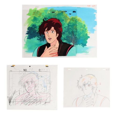 441. Kaori Makimura Original Production Cel, Matching Douga, Layout copy on Hand-Painted Key Master Background from "Wounded Innocence: A Bullet and an Angel's Prayer" ### CITY HUNTER (TV SERIES, 1987-1991)