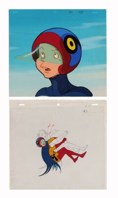 454. G-4 Jinpei the Swallow Original Production Cels on Printed Presentation Background ### GATCHAMAN (TV SERIES, 1972-1980)
