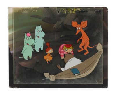 480. Moomintroll, Snorkmaiden, Little My, Sniff, Too-Ticky Original Production Cels on Hand-Painted Key Master Background ### NEW MOOMIN (TV SERIES, 1969-1972)