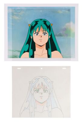 492. Lum Original Production Cel with Matching Douga on Fine Art Gicl&eacute;e Background ### URUSEI YATSURA (TV SERIES, 1981-1986)
