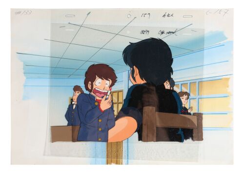 493. Ataru Original Production Cel from "Un-re-mov-ab-le Rouge Magic" on Hand-Painted Key Master Production Background ### URUSEI YATSURA (TV SERIES, 1981-1986)
