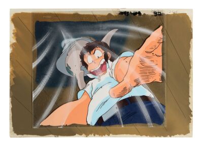 494. Ataru Original Production Cel from "Scaring Ghosts! The Beautiful Sakura's Exorcism!!" on Hand-Painted Key Master Production Background ### URUSEI YATSURA (TV SERIES, 1981-1986)
