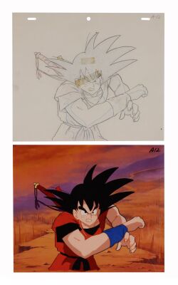 499. Goku Original Production Cel with Matching Douga from "Mystery of the Dark World" on Printed Presentation Background ### DRAGON BALL (TV SERIES, 1986-1989)