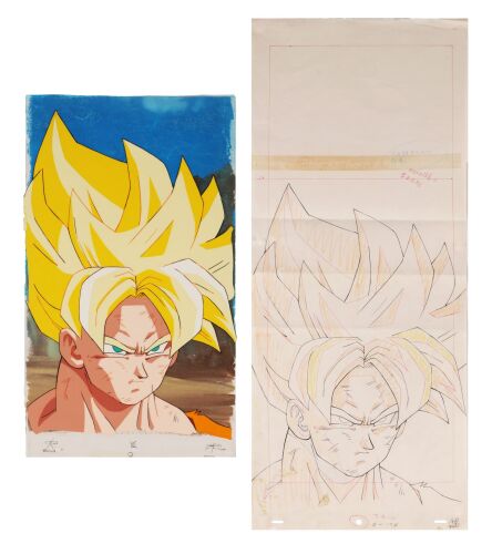 503. Super Saiyan Goku Original Production Pan Cel with Matching Douga on Hand-Painted Master Production Background ### DRAGON BALL Z (TV SERIES, 1989-1996)