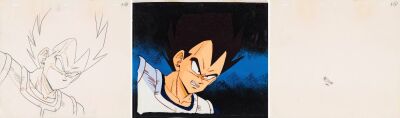 524. Vegeta Original Production Cel on Original Production Background with Matching Douga Drawing from "Fighting Power: One Million??" ### DRAGON BALL Z (TV SERIES, 1989-1996)
