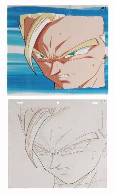 527. Super Saiyan 2 Gohan Original Production Cel on Hand-Painted Production Background with Matching Douga Drawing from "Buu is Hatched" ### DRAGON BALL Z (TV SERIES, 1989-1996)