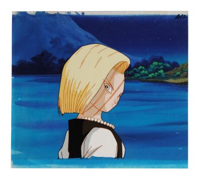 531. Android 18 Original Production Cel on Hand-Painted Production Background with Matching Douga from "One More Wish" ### DRAGON BALL Z (TV SERIES, 1989-1996)