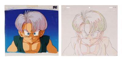 550. Trunks Original Production Cel on Hand-Painted Key Master Background with Matching Douga from "Gotenks Is Born" ### DRAGON BALL Z (TV SERIES, 1989-1996)