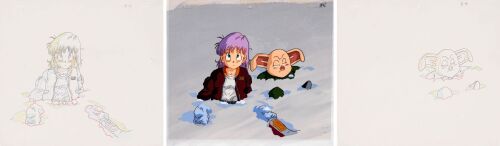 556. Bulma and Oolong Original Production Cel on Original Production Background with Two Matching Douga Drawings ### DRAGON BALL: THE PATH TO POWER (1996)
