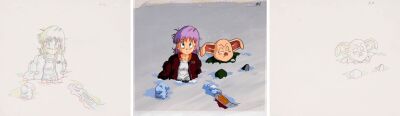 556. Bulma and Oolong Original Production Cel on Original Production Background with Two Matching Douga Drawings ### DRAGON BALL: THE PATH TO POWER (1996)