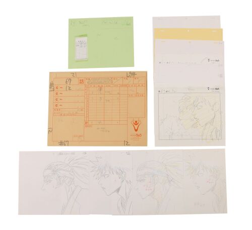 563. Ichigo Kurosaki and Renji Abarai Genga, Douga with Timing Sheet and Production Used Cut Envelope from "Death Game! The Missing Classmate" ### BLEACH (TV SERIES, 2004-2023)