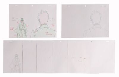 565. Kisuke Urahara and Ichigo Kurosaki Genga and Douga Drawing Set from "Urahara Appears! Stop Aizen!" ### BLEACH (TV SERIES, 2004-2023)