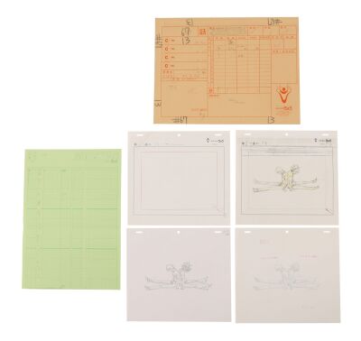 567. Ichigo Kurosaki and Renji Abarai Genga, Douga with Timing Sheet and Production Used Cut Envelope from "Death Game! The Missing Classmate" ### BLEACH (TV SERIES, 2004-2023)