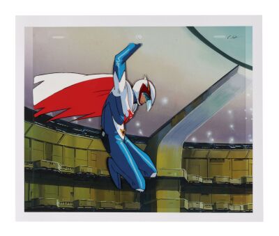 599. Ken Washio Original Production Cel on Fine Art Gicl&eacute;e Background ### GATCHAMAN OVA (1994)