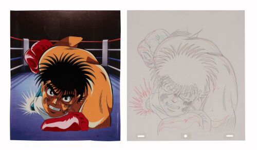 Lot # 605. Ippo Makunouchi Original Pan Production Cel on Presentation Background and Matching Douga Drawing from "Traces of Intense Battle" ### HAJIME NO IPPO (TV SERIES, 2000-2002)