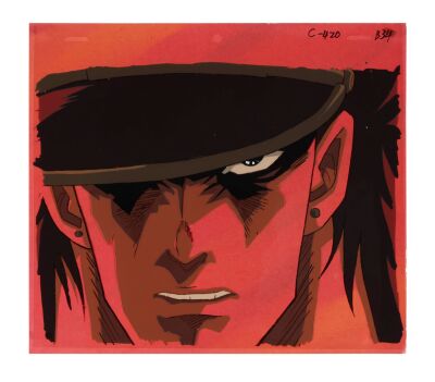 614. Jotaro Kujo Original Production Cel on Printed Presentation Background from "Dio's 'The World' - Kakyoin - Duel in the Barrier" ### JOJO'S BIZARRE ADVENTURE (TV MINI SERIES, 1993-2002)