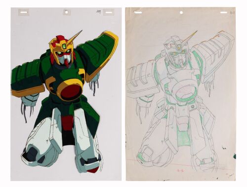624. Dragon Gundam Original Pan Production Cel with Matching Douga Drawing from "Sai Saici's New Attack! Blazing Dragon Gundam" ### MOBILE FIGHTER G GUNDAM (TV SERIES, 1994-1995)