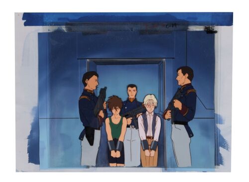 631. Heero Yuy, Quatre, and OZ soldiers Original Production Cel from "The Eternal Flame of the Shooting Stars" on Hand-Painted Key Master Production Background ### MOBILE SUIT GUNDAM WING (TV SERIES, 1995-1996)