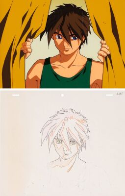 635A. Heero Original Production Cel on Original Production Background with Matching Douga Drawing ### MOBILE SUIT GUNDAM WING (TV SERIES, 1995-1996)