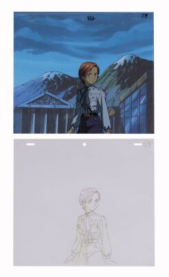 635B. Mariemaia Khushrenada Original Production Cel on Printed Presentation Background with Matching Douga Drawing ### NEW MOBILE REPORT GUNDAM WING: ENDLESS WALTZ (OVA, 1997)
