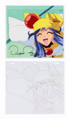 644. Lime Original Production Cel Signed by Tsukasa Kotobuki on Fine Art Gicl&eacute;e Background with Matching Douga Drawing ### SABER MARIONETTE J (TV SERIES, 1996-1997)