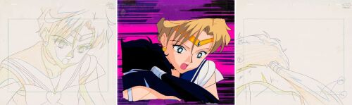 650. Sailor Uranus Original Production Cel on Original Production Background with Matching Douga Drawing and Timesheet from "Dying Stars: Uranus and Neptune's Last Stand" ### SAILOR MOON (TV SERIES, 1992-1997)