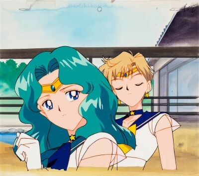 652. Sailor Uranus and Sailor Neptune Original Production Cel from "Ruler of the Galaxy: The Menace of Galaxia" on Original Production Background ### SAILOR MOON (TV SERIES, 1992-1997)