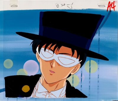 653. Tuxedo Mask Original Production Cel on Original Production Background ### SAILOR MOON (TV SERIES, 1992-1997)