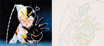 666. Sailor Tin Nyanko Original Production Cel on Original Production Background with Matching Douga Drawing from "Princess Kakyu Perishes: Advent of Galaxia" ### SAILOR MOON (TV SERIES, 1992-1997)