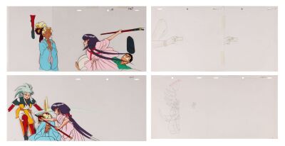 680. Tenchi, Ryoko, Ayeka, and Mimoshi Original Production Pan Cels with Two Matching Douga Drawings ### TENCHI MUYO! (TV SERIES, 1992-2021)