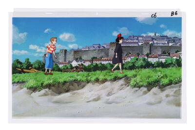 695. Kiki and Tombo Original Production Cel on Fine Art Gicl&eacute;e Background ### KIKI'S DELIVERY SERVICE (1989)